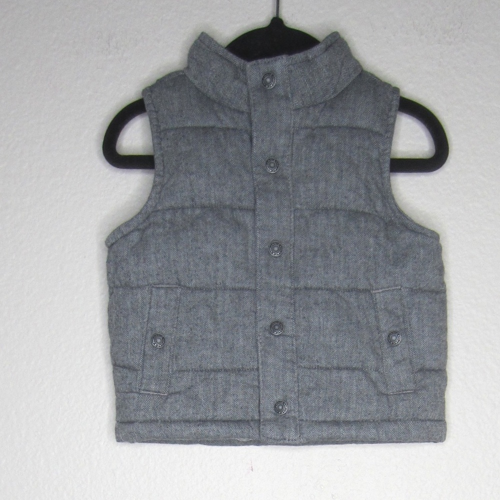 Janie and Jack Herringbone Puffer Vest in Grey - Size 12-18M